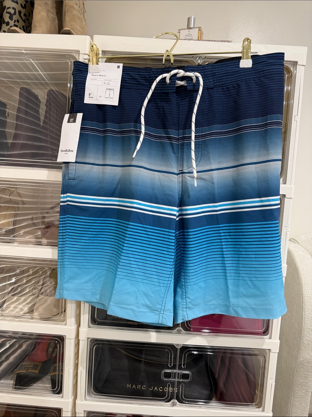 Goodfellow & Co Navy and Teal Gradient Stripe Swim Trunks